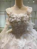 Ivory Petal Whisper Ballgown Organza Floral Bust & Bloom Train by ZAPDRESS