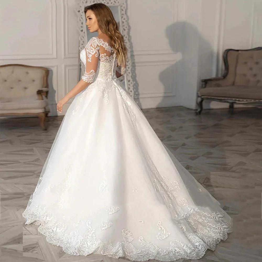 Simple A-Line Wedding Dresses Plus Size Women V-Neck Bride Gowns Half Sleeves Applique Vestido De Noiva Custom Made by payinti