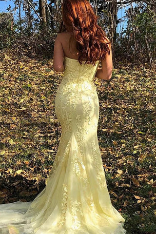 Camryn | Vestido de fiesta largo de encaje sin tirantes estilo sirena con abertura