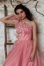 Stunning Long A-line One Shoulder Tulle Prom Dresses by BIZTUNNEL