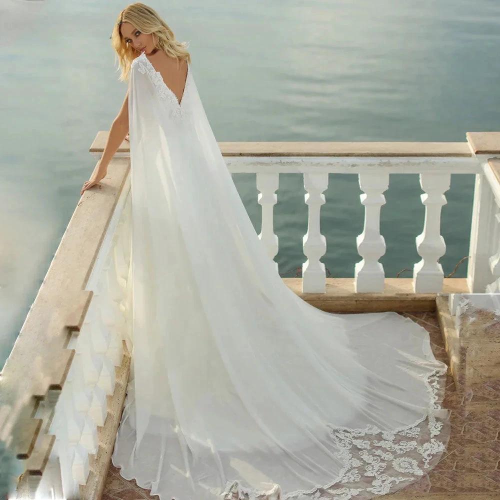 Spaghetti Straps Wedding Dress Elegant Lace Appliques Bridal Gown V Neck Backless Chiffon Robe De Mariée Custom Made by payinti