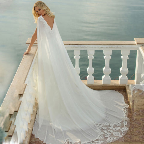 Spaghetti Straps Wedding Dress Elegant Lace Appliques Bridal Gown V Neck Backless Chiffon Robe De Mariée Custom Made