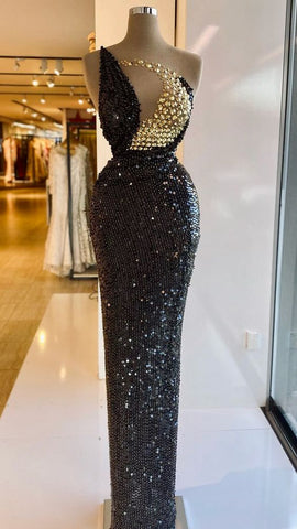 Vestido de noche glamuroso con lentejuelas negras, vestido formal sexy Y731