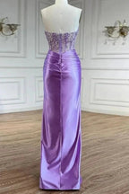 Eirene | Purple Sweetheart Mermaid Satin Long Prom Dress with Beading by KissProm