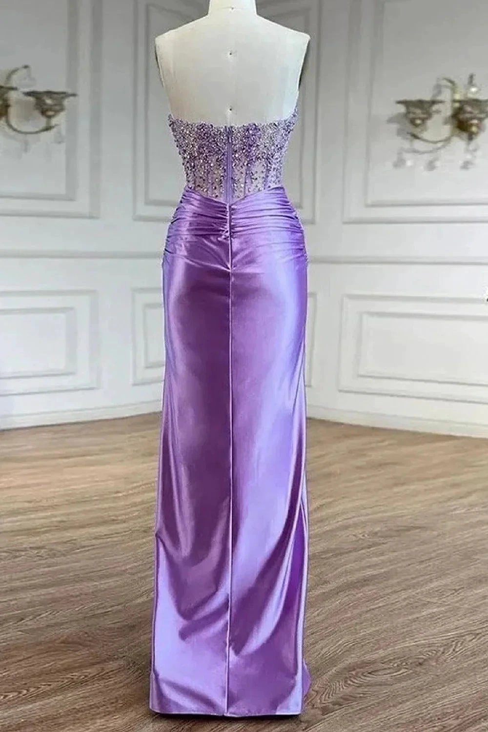 Eirene | Purple Sweetheart Mermaid Satin Long Prom Dress with Beading by KissProm