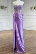 Eirene | Purple Sweetheart Mermaid Satin Long Prom Dress with Beading by KissProm