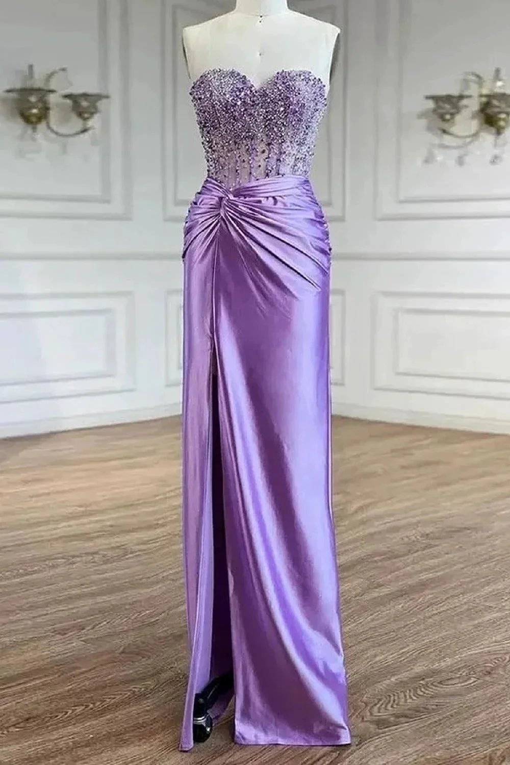 Eirene | Purple Sweetheart Mermaid Satin Long Prom Dress with Beading by KissProm