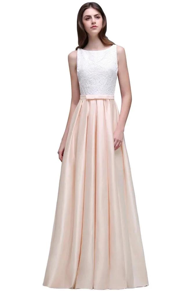 Elastic Satin A-line Scoop Lace Prom Dress by misshow.com