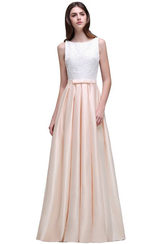 Elastic Satin A-line Scoop Lace Prom Dress