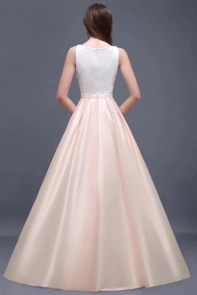 Elastic Satin A-line Scoop Lace Prom Dress by misshow.com