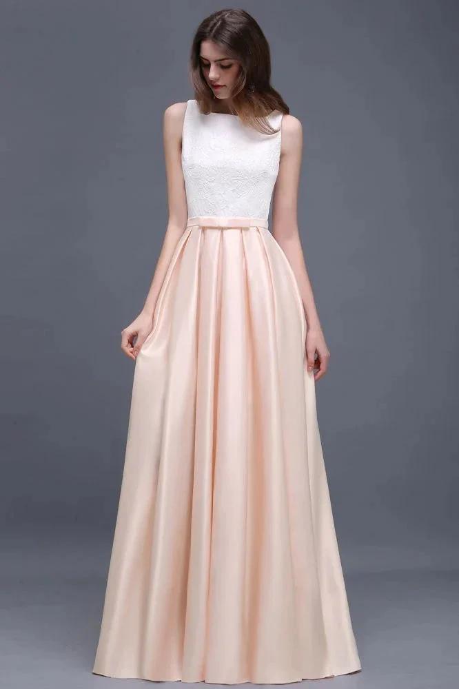 Elastic Satin A-line Scoop Lace Prom Dress by misshow.com