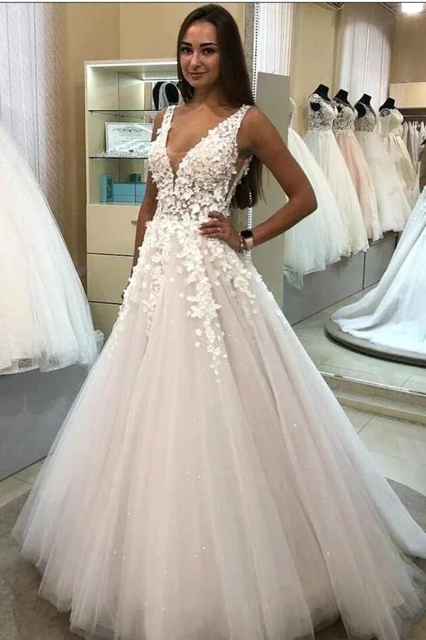 Elegant 3D Floral Lace Tulle Aline Sleeveless Evening Dress by misshow.com