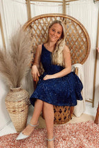 Elegant A-line Blue One Shoulder Sleeveless Short Homecoming Dresses by misshow.com