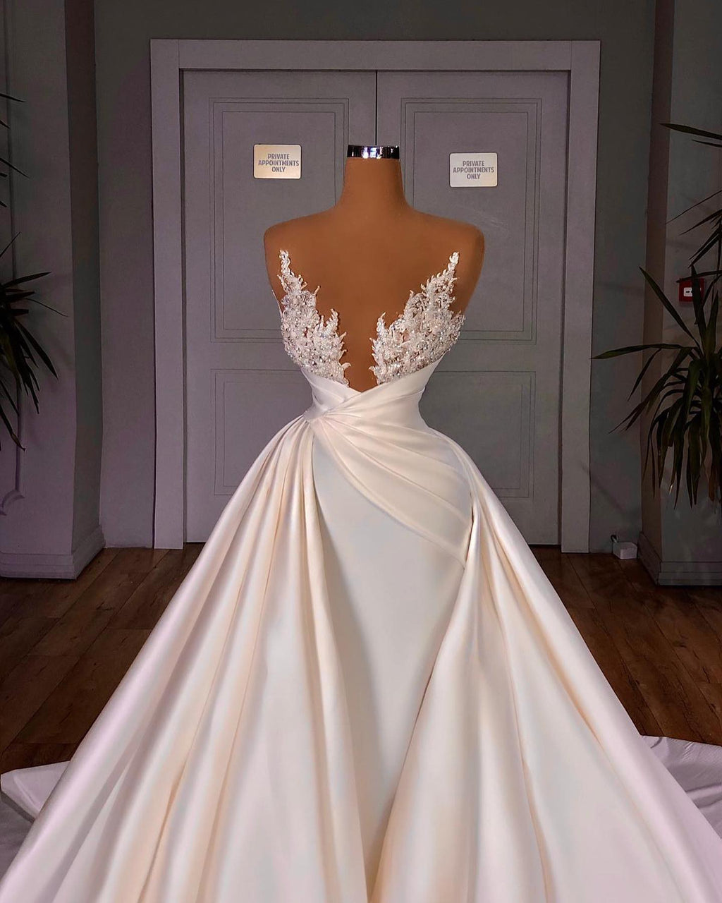 Elegant A-Line Cathedral Sleeveless V-neck Long Wedding Dress