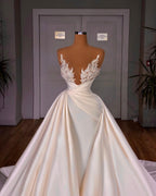 Elegant A-Line Cathedral Sleeveless V-neck Long Wedding Dress