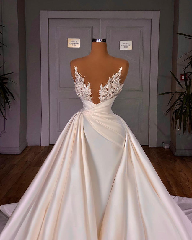 Elegant A-Line Cathedral Sleeveless V-neck Long Wedding Dress Main Image