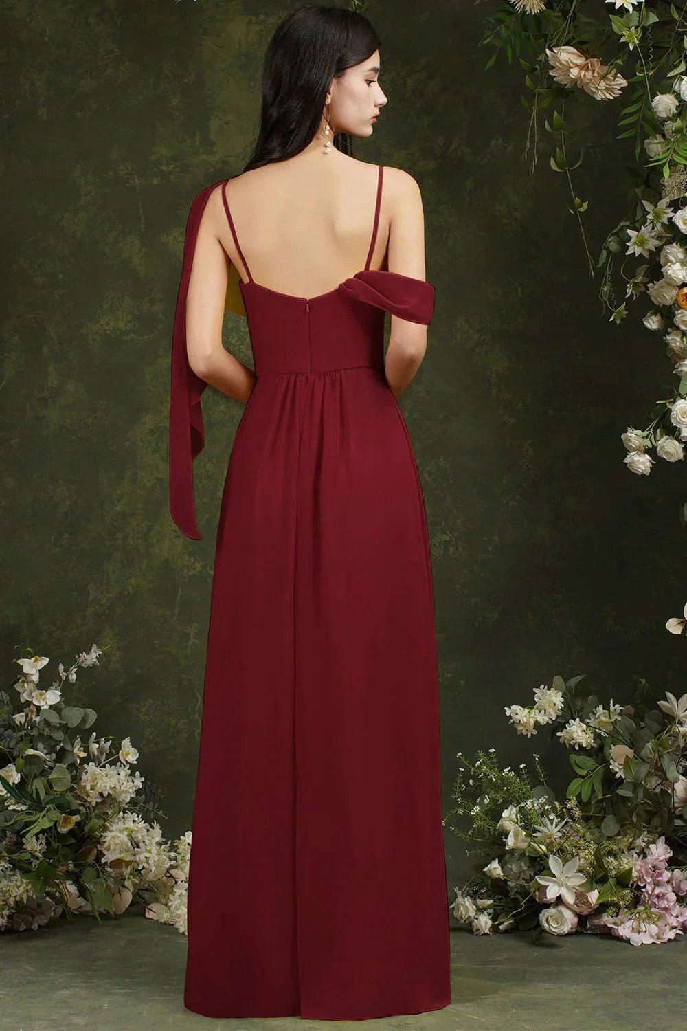 Elegant A-line Chiffon Ruffles Floor-length Split Bridesmaid Dress With Pockets by misshow.com