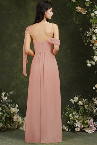 Elegant A-line Chiffon Ruffles Floor-length Split Bridesmaid Dress With Pockets