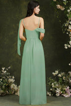 Elegant A-line Chiffon Ruffles Floor-length Split Bridesmaid Dress With Pockets by misshow.com