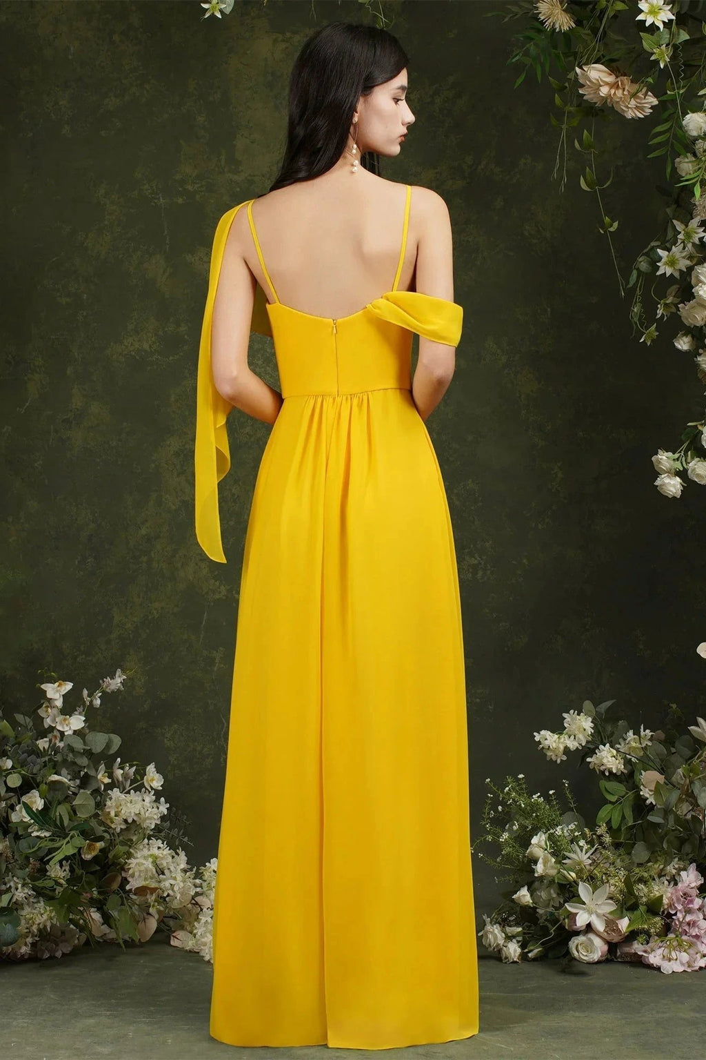 Elegant A-line Chiffon Ruffles Floor-length Split Bridesmaid Dress With Pockets by misshow.com