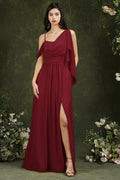 Elegant A-line Chiffon Ruffles Floor-length Split Bridesmaid Dress With Pockets by misshow.com