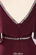 elegant A-line Chiffon V-Neck Spaghetti Straps Sleeveless Floor-Length Bridesmaid Dresses with Beading by misshow.com