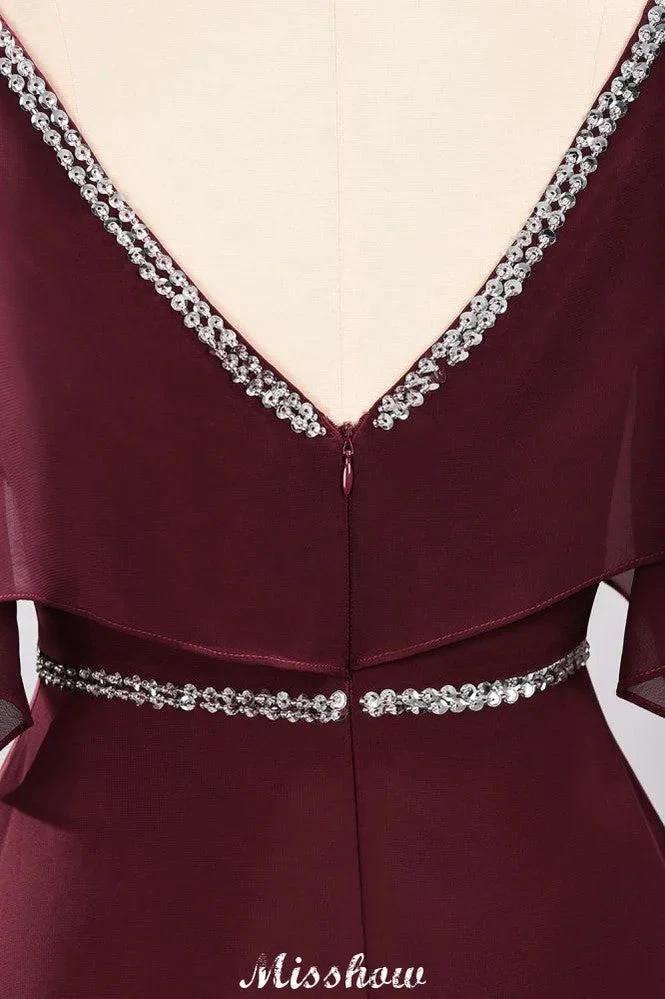 elegant A-line Chiffon V-Neck Spaghetti Straps Sleeveless Floor-Length Bridesmaid Dresses with Beading by misshow.com