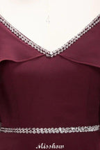 elegant A-line Chiffon V-Neck Spaghetti Straps Sleeveless Floor-Length Bridesmaid Dresses with Beading by misshow.com