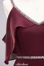 elegant A-line Chiffon V-Neck Spaghetti Straps Sleeveless Floor-Length Bridesmaid Dresses with Beading by misshow.com