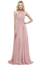 Elegant A-line Keyhole Neckline Halter Long Beading Prom Dresses by misshow.com