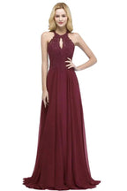 Elegant A-line Keyhole Neckline Halter Long Beading Prom Dresses by misshow.com