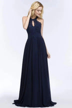 Elegant A-line Keyhole Neckline Halter Long Beading Prom Dresses by misshow.com