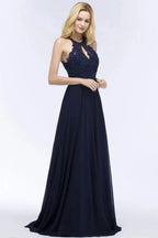 Elegant A-line Keyhole Neckline Halter Long Beading Prom Dresses by misshow.com