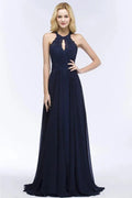 Elegant A-line Keyhole Neckline Halter Long Beading Prom Dresses by misshow.com
