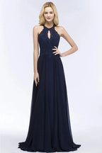 Elegant A-line Keyhole Neckline Halter Long Beading Prom Dresses by misshow.com