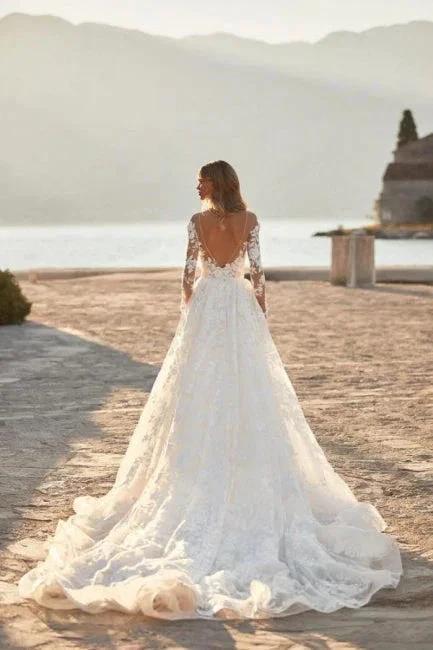 Elegant A-line Lace Appliques Wedding Dresses With Sleeves by misshow.com
