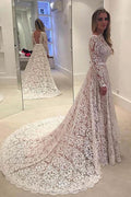 Elegant A-line Lace Backless Wedding Dress With Court Train WD052 by pgmdress