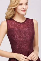 Elegant A-line Lace Sleeveless Bridesmaid Dresses Chiffon Jewel Ruffles Floor-Length Evening Dress with Appliques