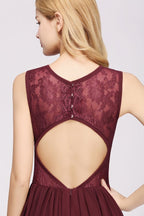 Elegant A-line Lace Sleeveless Bridesmaid Dresses Chiffon Jewel Ruffles Floor-Length Evening Dress with Appliques