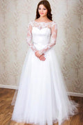 Elegant A-line Long Sleeves White Lace Wedding Dress Bridal Gowns WD112 by pgmdress