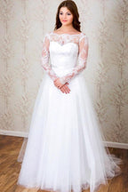 Elegant A-line Long Sleeves White Lace Wedding Dress Bridal Gowns WD112 by pgmdress