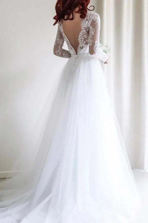 Elegant A-line Long Sleeves White Lace Wedding Dress Bridal Gowns WD112 by pgmdress