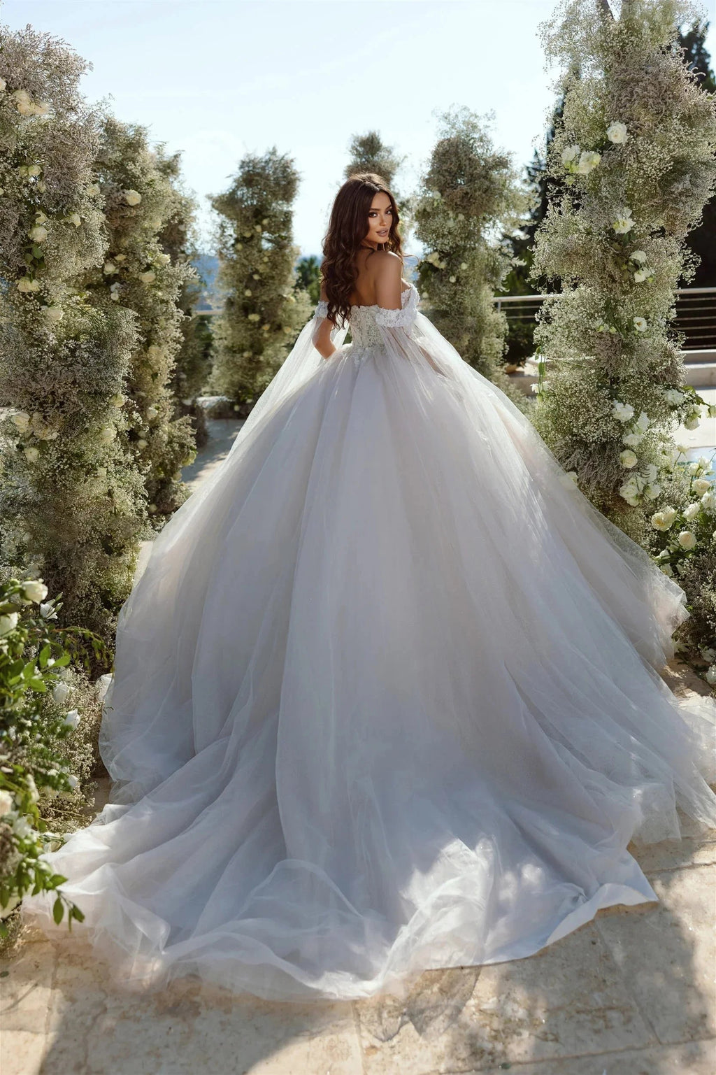 Elegant A-line Off-the-shoulder Tulle Lace Appliques Wedding Dress by misshow.com