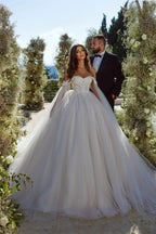 Elegant A-line Off-the-shoulder Tulle Lace Appliques Wedding Dress by misshow.com