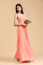 Elegant A-line One Shoulder Coral Chiffon Long Bridesmaid Dress by misshow.com