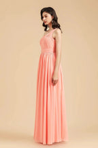 Elegant A-line One Shoulder Coral Chiffon Long Bridesmaid Dress by misshow.com