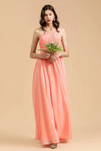 Elegant A-line One Shoulder Coral Chiffon Long Bridesmaid Dress by misshow.com