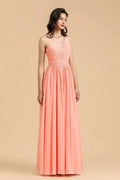 Elegant A-line One Shoulder Coral Chiffon Long Bridesmaid Dress by misshow.com