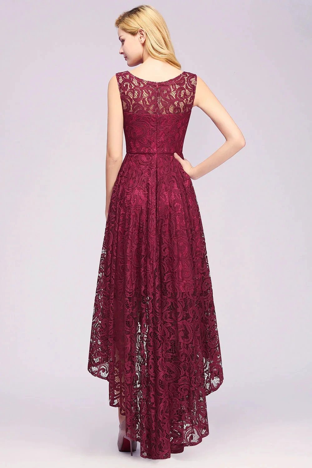 Elegant A-Line Scoop Sleeveless Lace Bridesmaid Dress by misshow.com