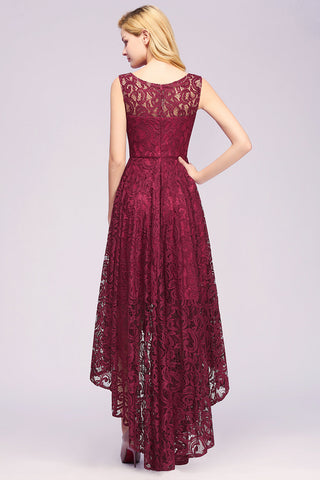 Elegante vestido de dama de honor de encaje sin mangas con escote en A